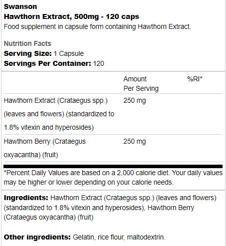Extrait de l'aubépine 500 mg 120 capsules