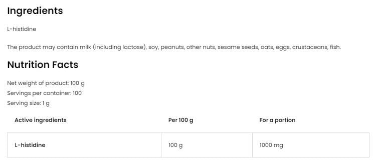 Poudre d'histidine 100 grammes