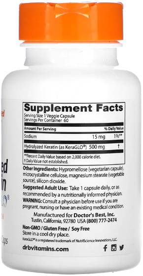 Kératine hydrolysée 500 mg | avec Keraglo® - 60 capsules