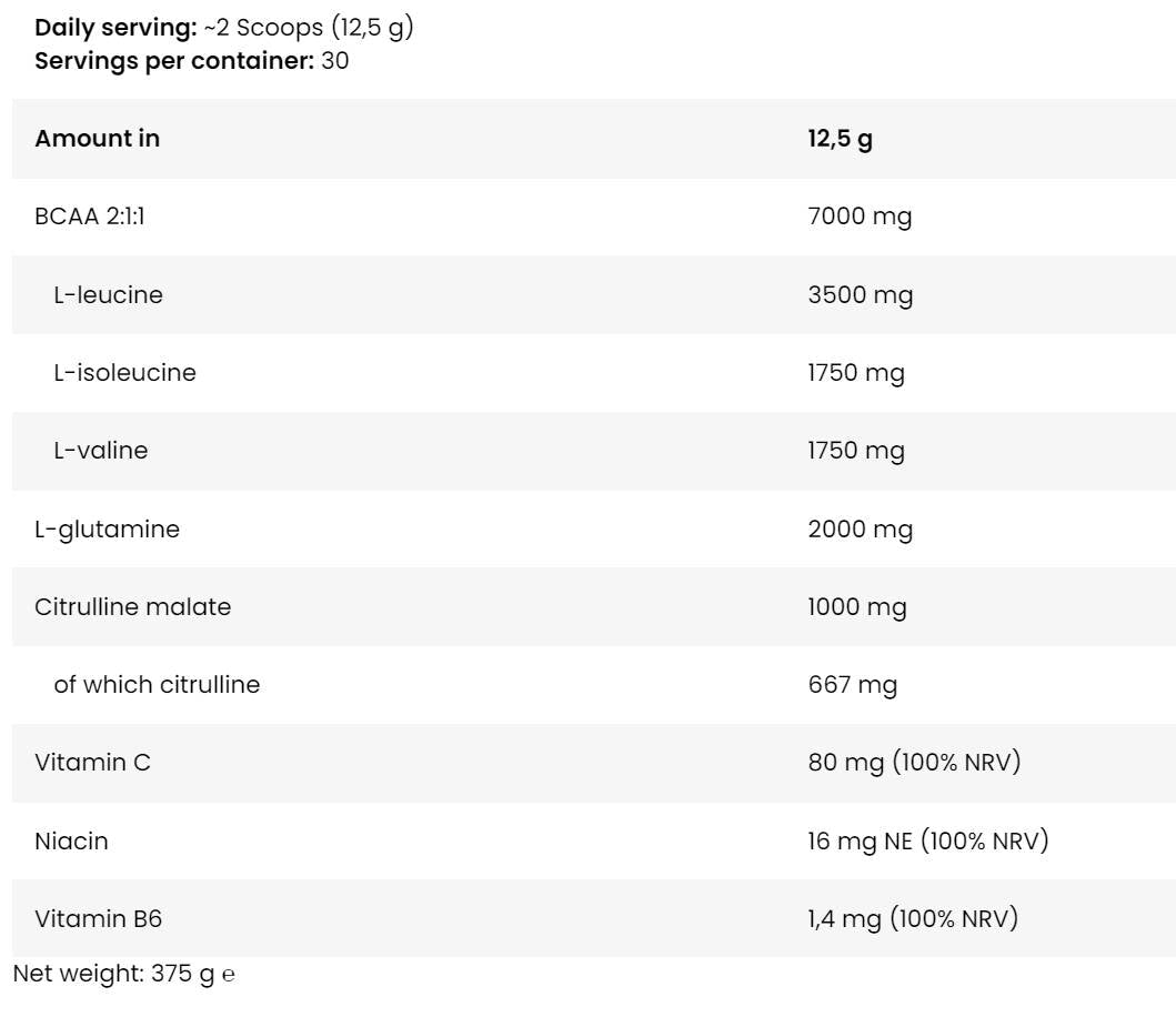Glace bcaa | avec de la l-glutamine et de la l-citrulline - 375 grammes