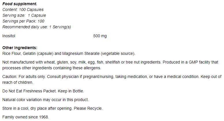Inositol 500 mg - 100 capsules