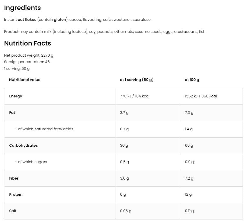 Flocons d'avoine instantanés | Glucides riches et fibres ~ pas de sucre nutritif avoine 2270 grammes