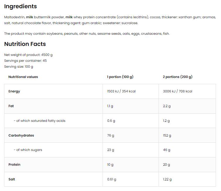 Gain de masse gagnant/rapide 4500 grammes