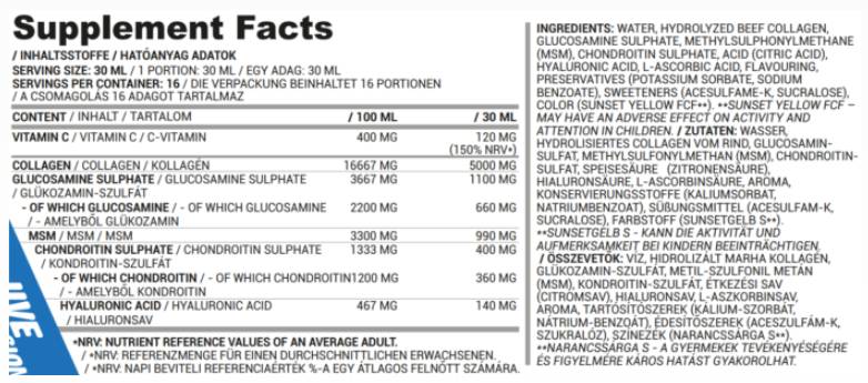 Liquide de garde conjoint | Collagène, MSM, glucosamine, chondroïtine, acide hyaluronique - 500 ml