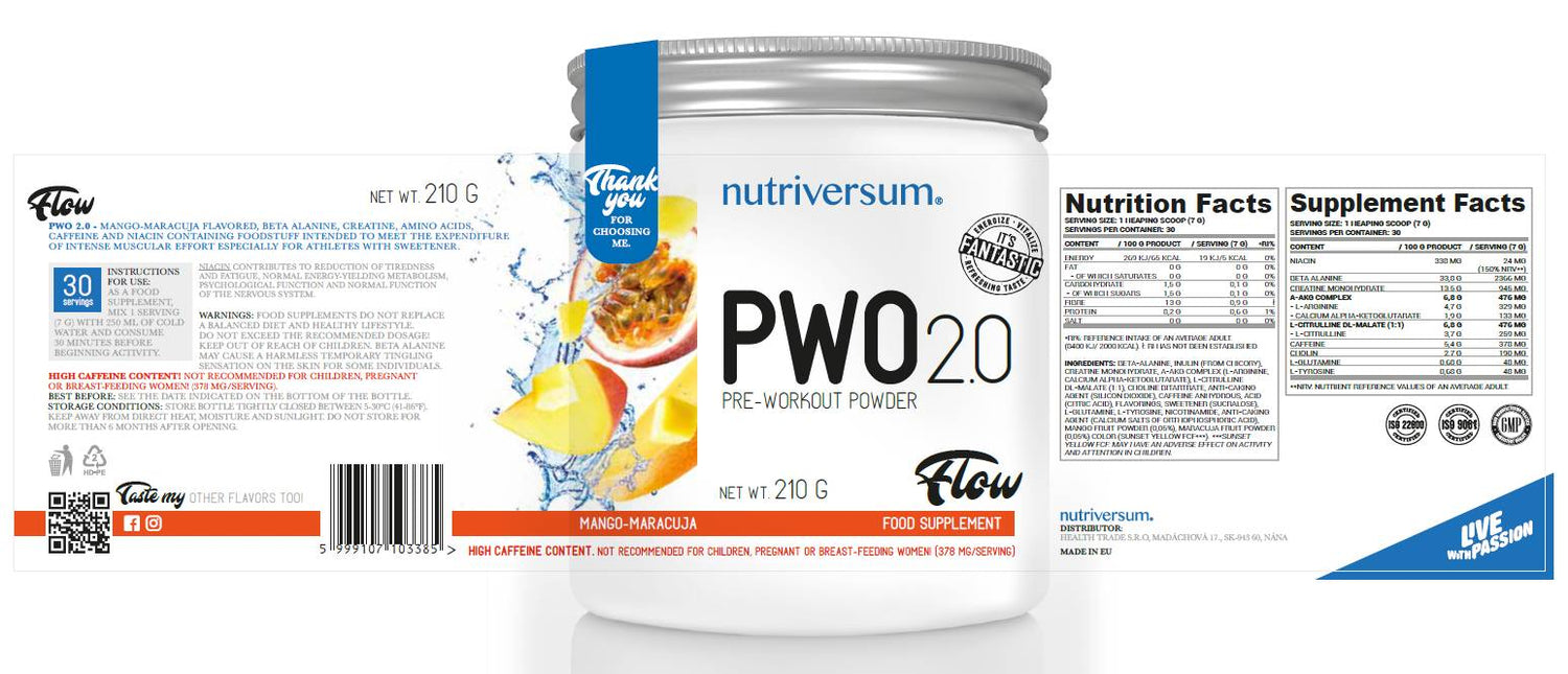PWO 2.0 Flow | Poudre pré-entraînement - 210 grammes