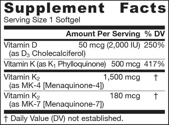 K-droite - Complexe de vitamine K - Vitamine K - 60 softgels