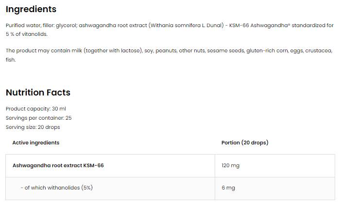 KSM-66 Ashwagandha Drop | Ashwagandha Root Extrait 30 ml
