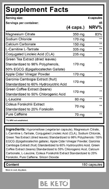 Keto Burn + Cafeine - 180 capsules