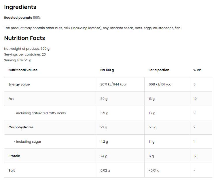 Poudre de beurre 100% d'arachide 500 grammes