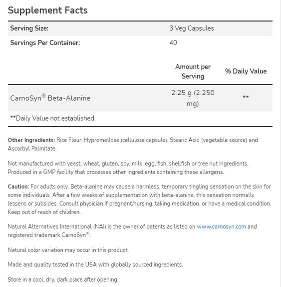 Bêta-alanine 750 mg | Carnosyn® - 120 capsules