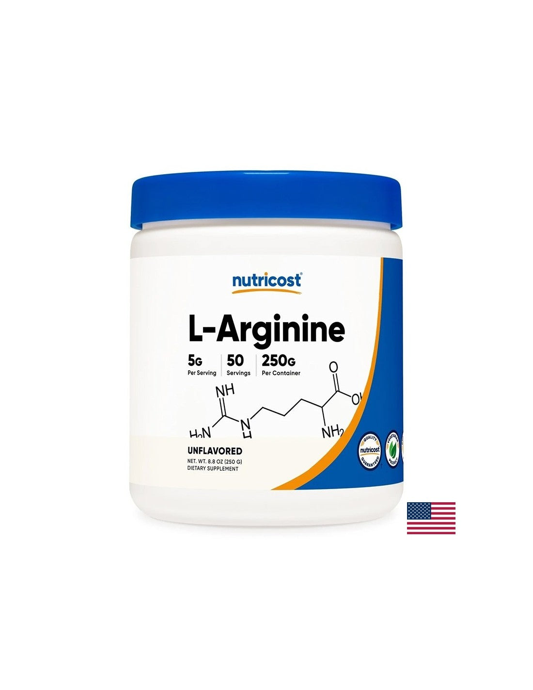 Énergie et masse musculaire - L-arginine, 5000 mg x 250 g, poudre