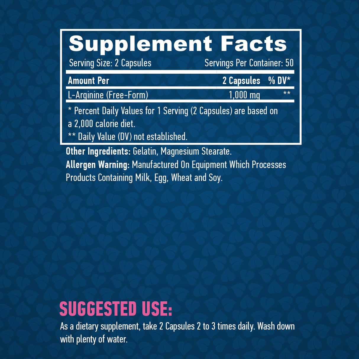 L-arginine 500 mg./100 Caps.