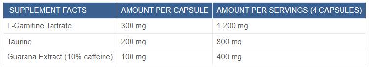 L-carnitine + guarana + taurine - 90 capsules