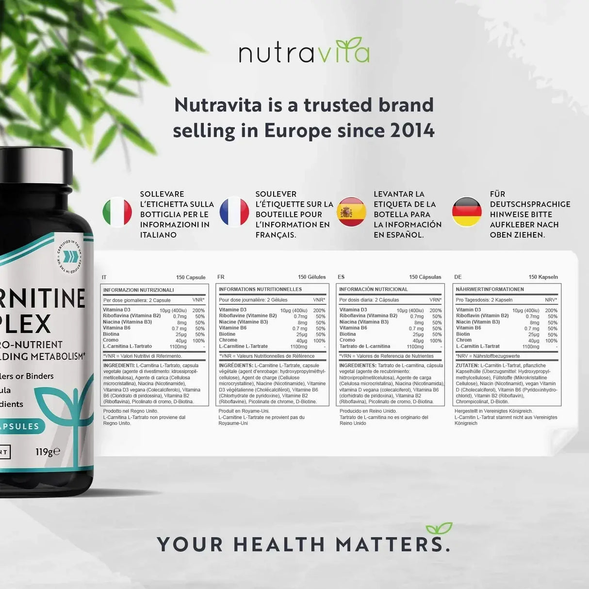Complexe L-Carnitine /L-Tartrate/ /150 gélules, 75 doses/ <tc>Nutravita</tc>