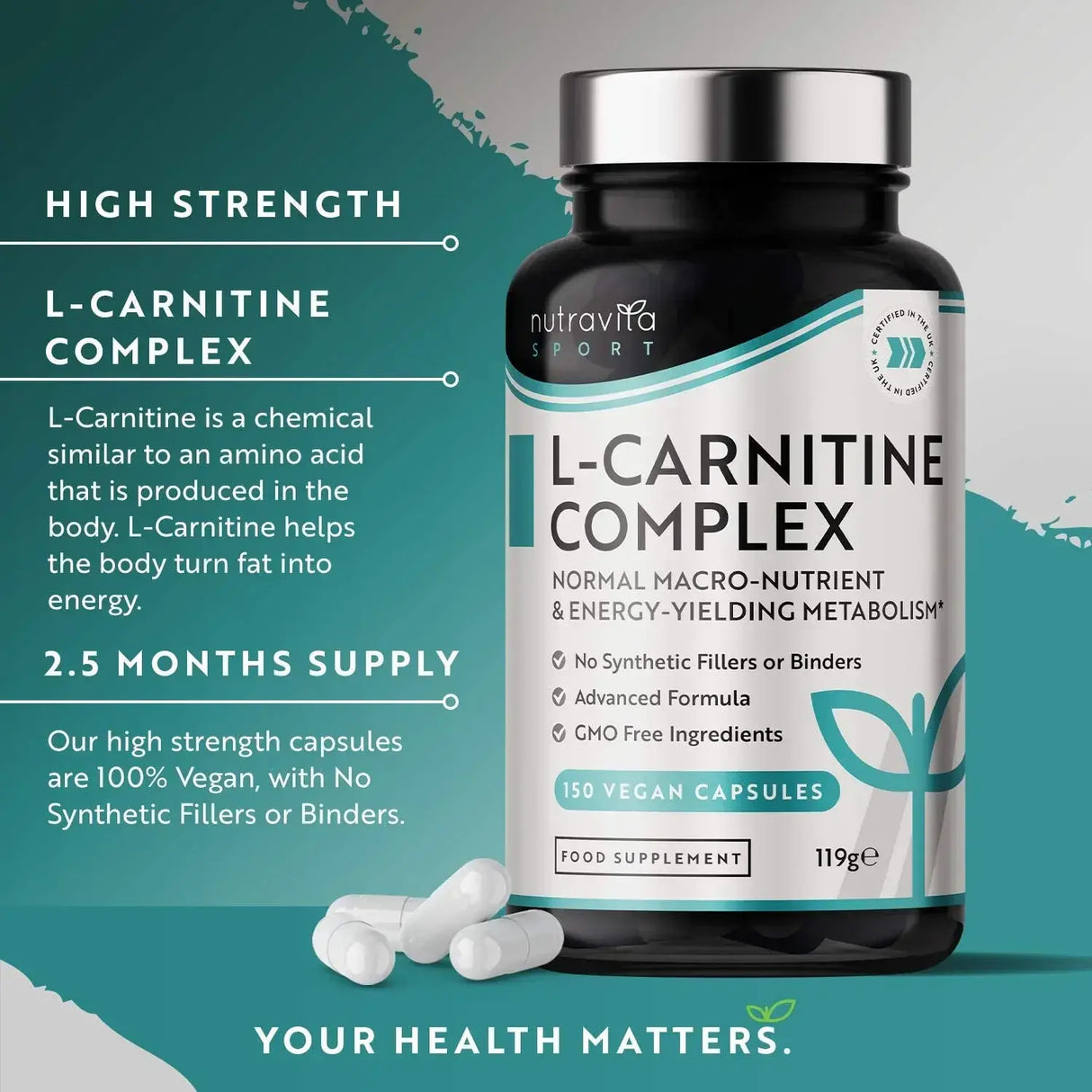 Complexe L-Carnitine /L-Tartrate/ /150 gélules, 75 doses/ <tc>Nutravita</tc>