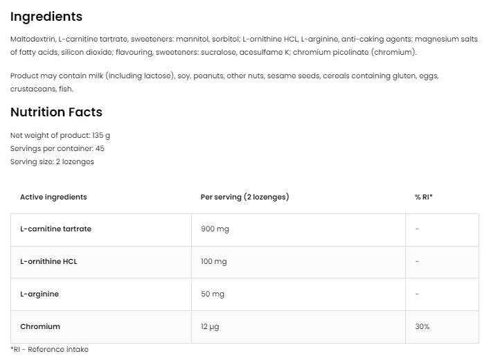 L-Carnitine Lozenges 90 comprimés sublinguaux