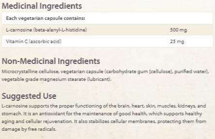 L-Carnosine/ L-Carnosine 500 mg x 60 gélules <tc>Natural Factors</tc>