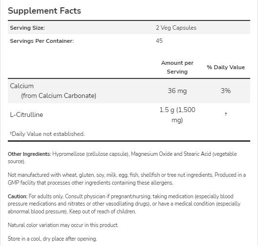 L-Citrulline 750 mg - 90 capsules