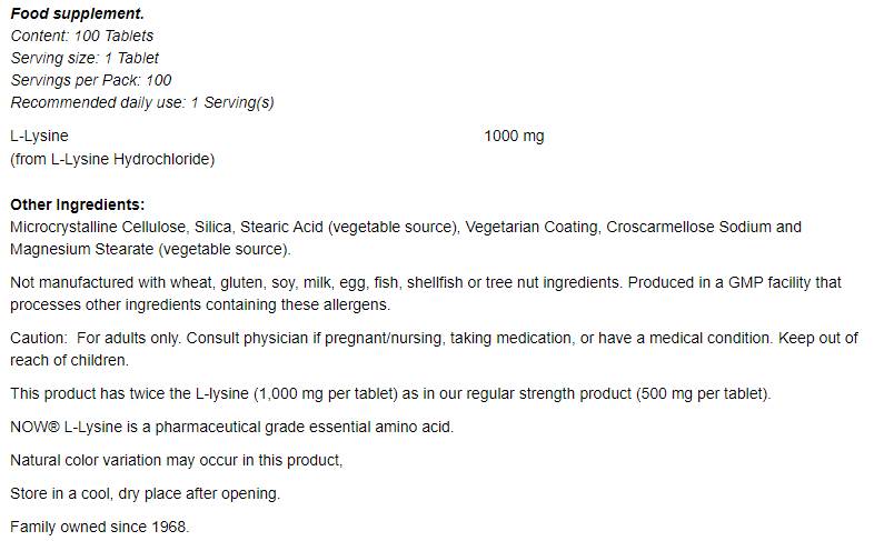 L-lysine 1000 mg - 100 comprimés
