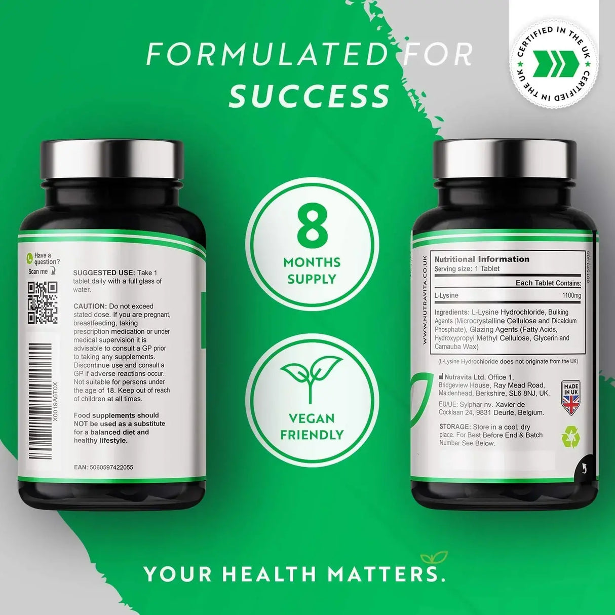 L-lysine 1100mg 240 comprimés végétaliens