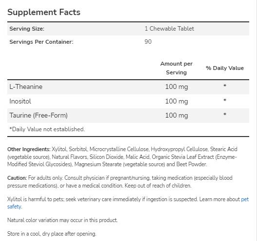 L-théanine 100 mg à croquer | avec inositol et taurine - 90 comprimés à croquer