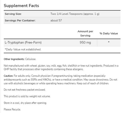L-tryptophane Powder - 57 grammes