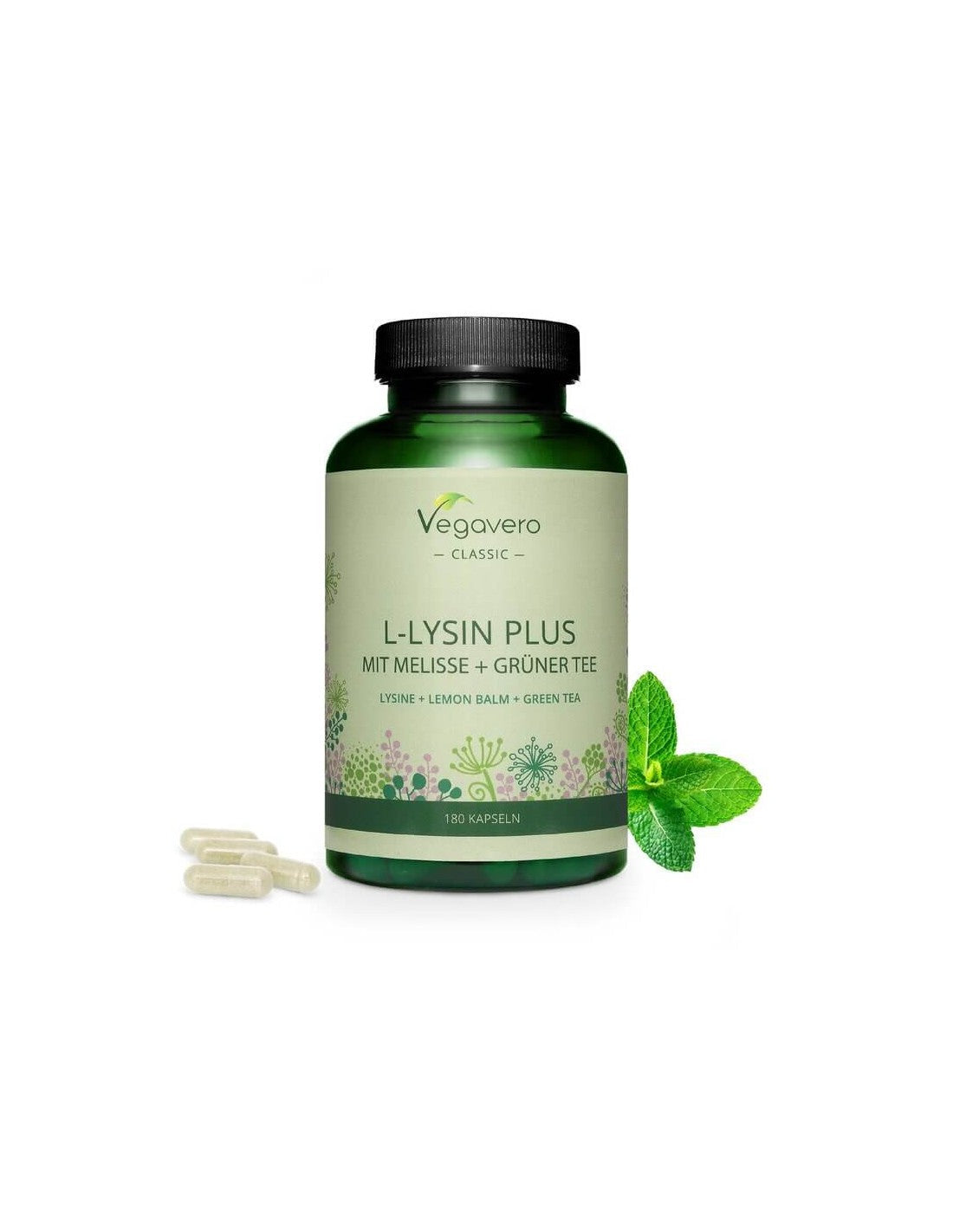 L-lysine plus mit melisse + grünter tee/ L-lysine + mélisse et thé vert, 180 gélules, 100% Vegan <tc>Vegavero</tc>