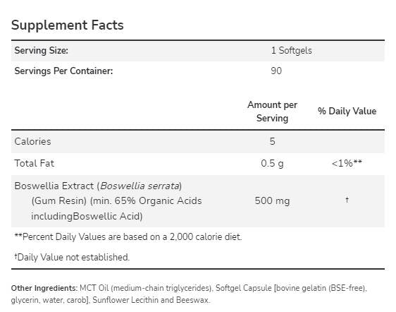 Extrait de Boswellia 500 mg - 90 capsules de gel