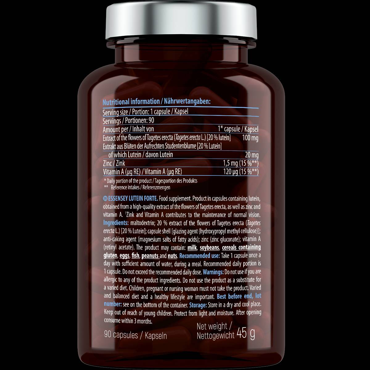 Lutein Forte 20 mg | avec du zinc et de la vitamine A - 90 capsules