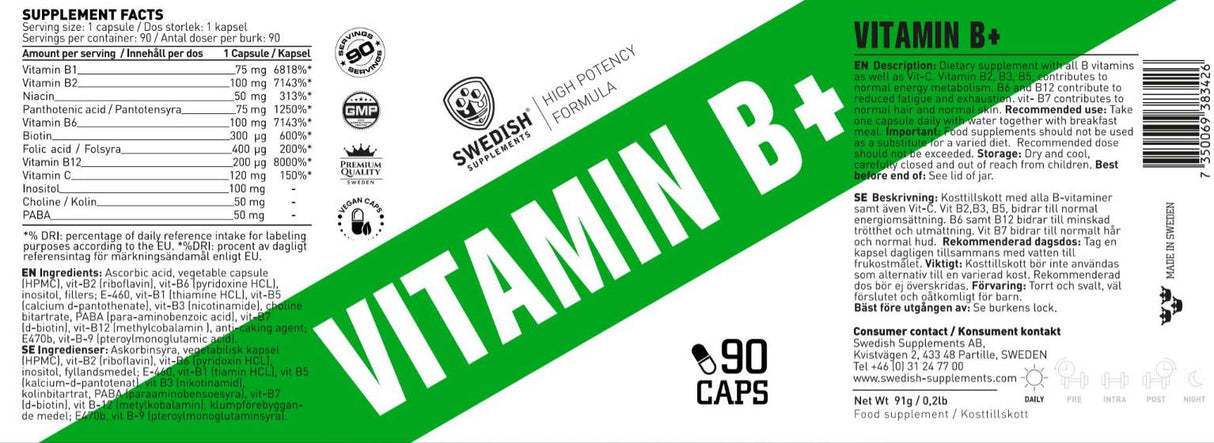 Complexe de vitamine B + - 90 capsules