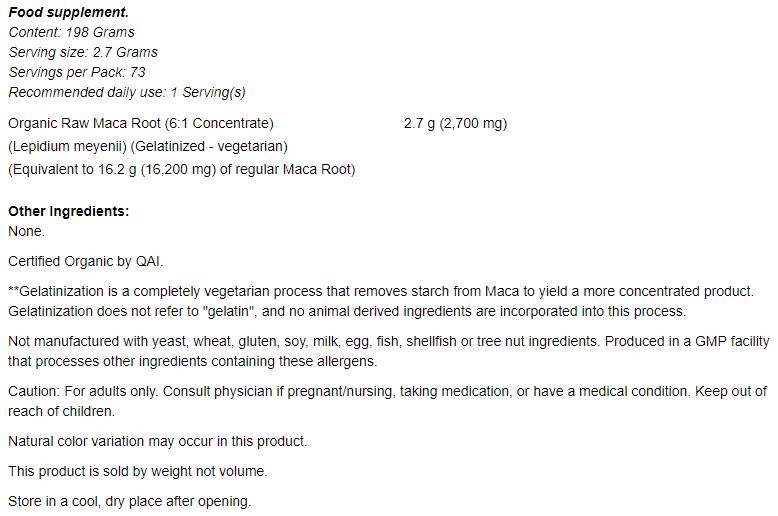 MACA 6: 1 Concentré PURE PURE - 198 grammes