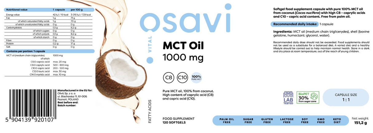 Huile MCT 1000 mg | C8 + C10 - 180 SoftGels