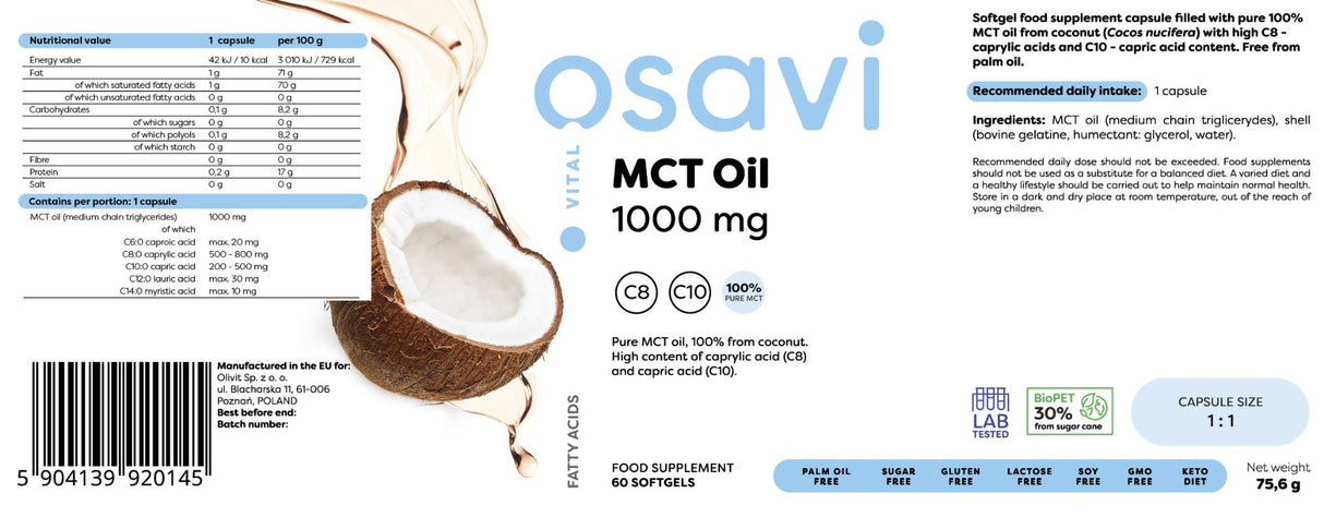 Huile MCT 1000 mg | C8 + C10 - 60 softgels