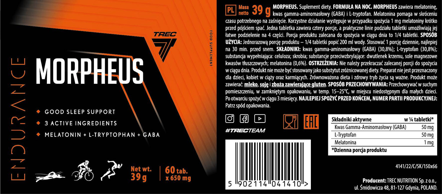 Morpheus Endurance | Good Night Support avec mélatonine, l-tryptophane et gaba - 60 comprimés
