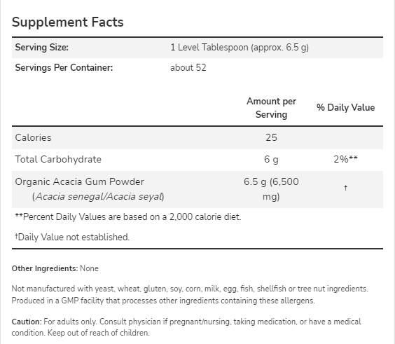 ACACIA FIBRE PURE POUDRE | Certifié biologique - 340 grammes