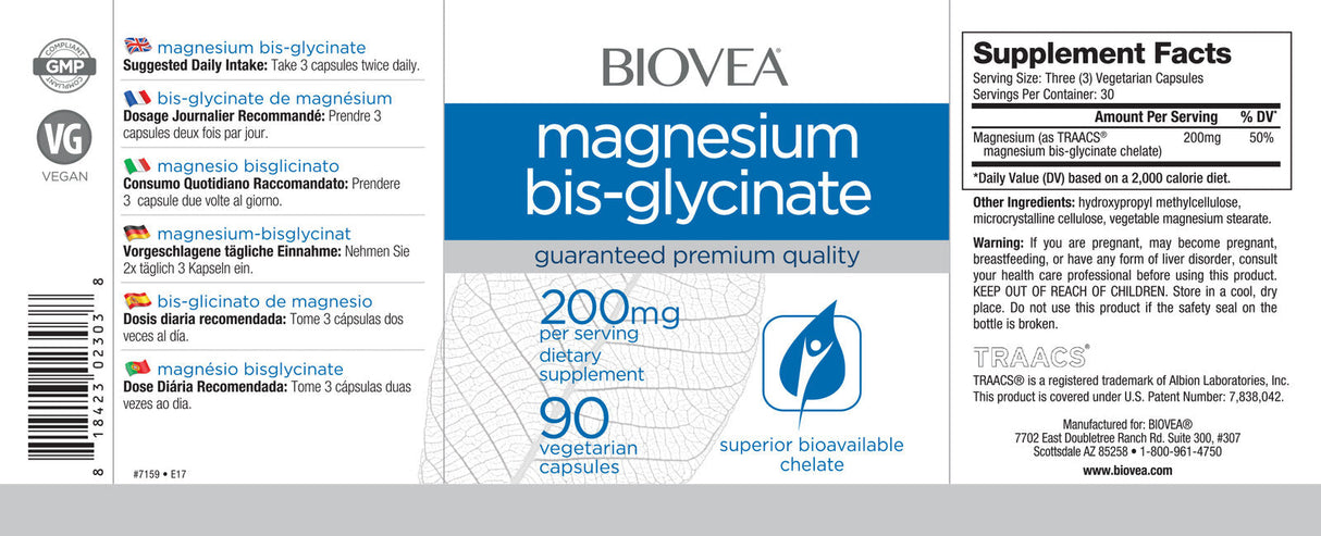 Bis-glycinate de magnésium 200 mg/90 Caps
