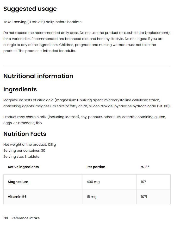 Magnésium Citrate 400 mg + B6 90 comprimés