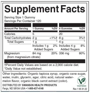 Gummies de citrate de magnésium - Gummies à la pastèque 84 mg/120