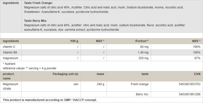 Poudre de citrate de magnésium - 240 grammes