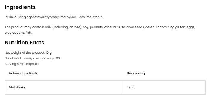 Mélatonine 1 mg - 60 capsules