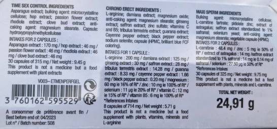 Interprète des hommes 3 en 1 | Time Sex Control + Chrono Erect + Sperme maxi - 30 + 8 + 30 capsules