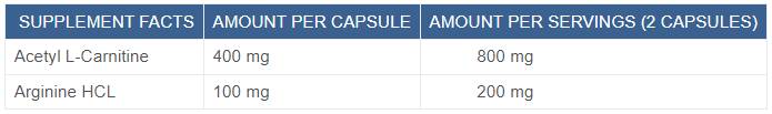 Carnitine pour hommes avec de l'arginine | Acétyl L-carnitine + L-arginine - 60 capsules