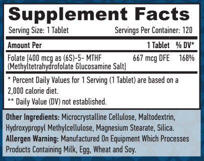 Tabs méthyl folate 400 MCG/120