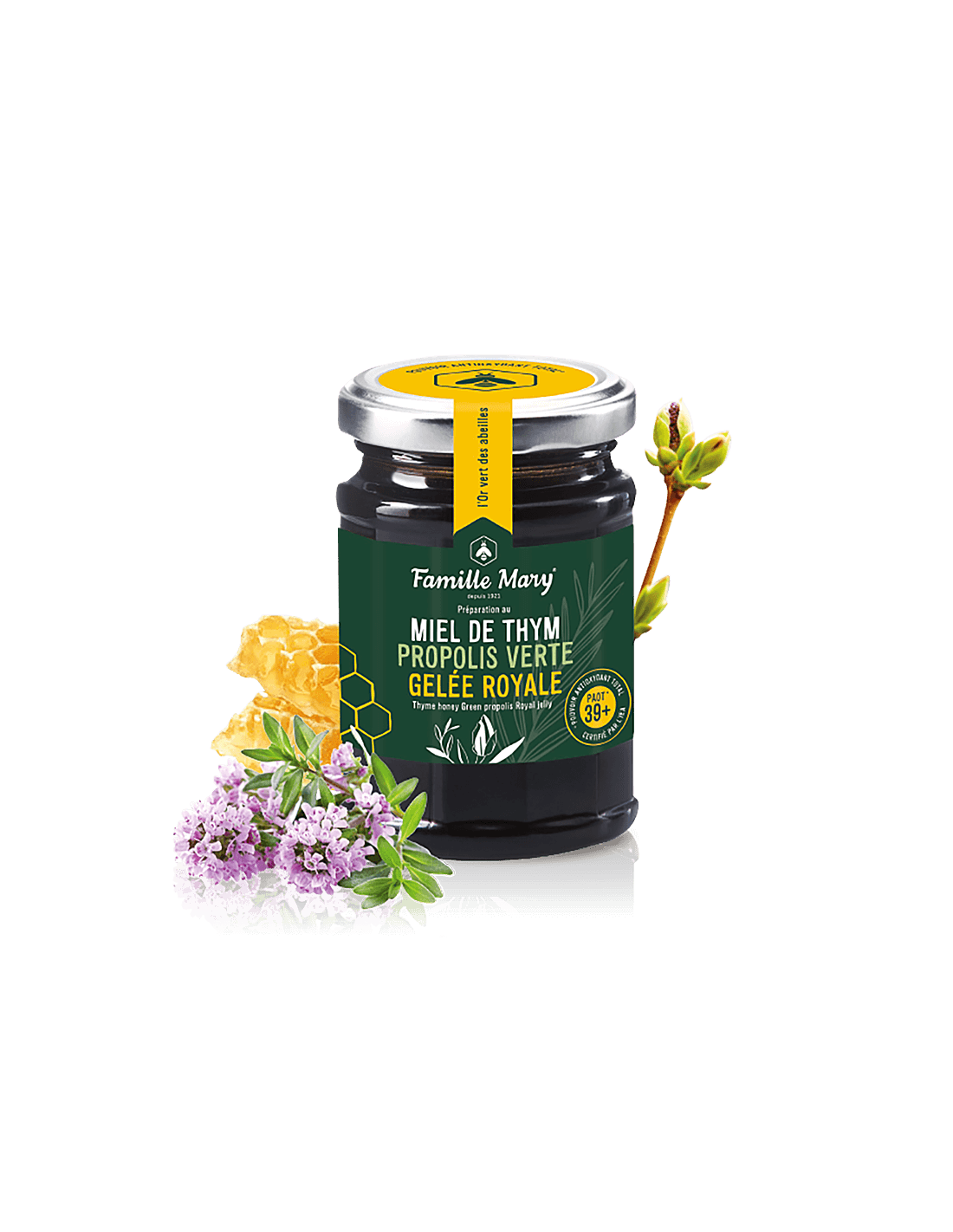 Miel de Thym, Propolis Verte, Gelele Royal/Honey From Thyme, Green propolis and Royal Jelly, 200 G Famille Mary