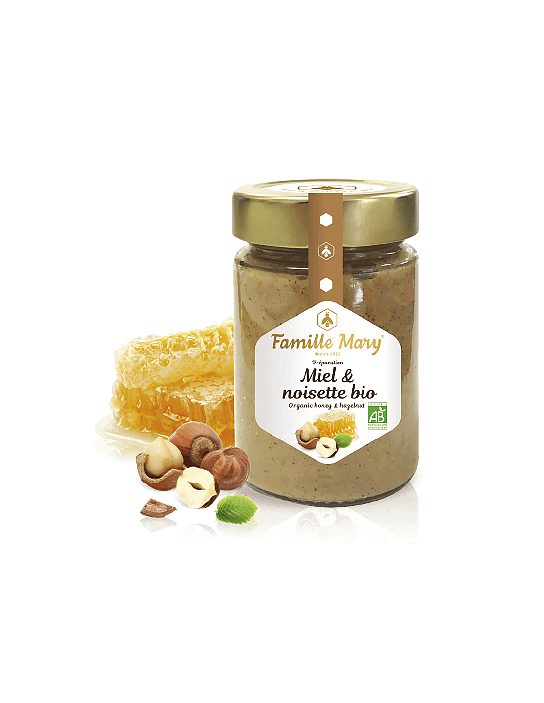 Miel de couleur organique avec noisettes - Miele et Noisette Bio, 240 g