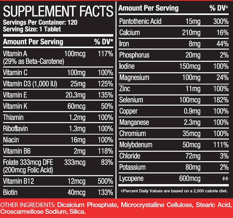 Comprimés multivitamines 120 comprimés