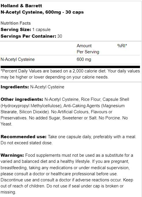 N-acétyl cystéine 600 mg 30 capsules