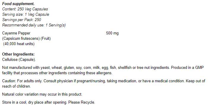 Cayenne 500 mg - 100 capsules