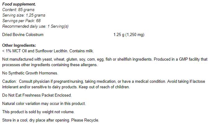 Poudre de colostrum - 85 grammes
