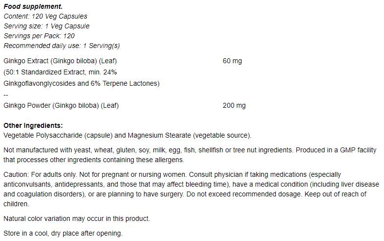 Ginkgo biloba 60 mg - 60 capsules